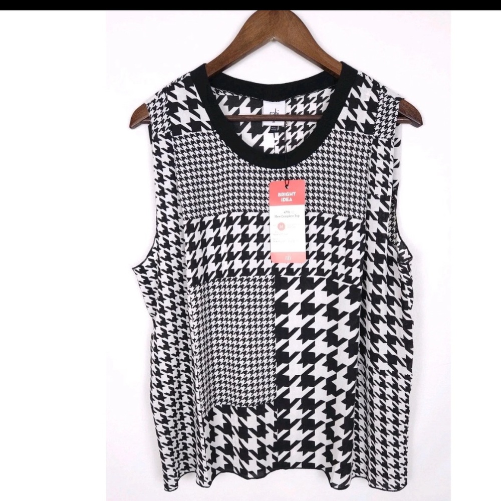 CAbi size M Black/white Houndstooth new complete Top #9368 NWT